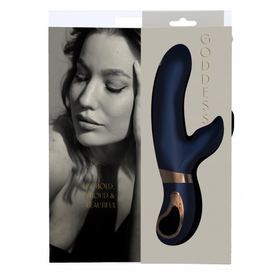 Atropos é feito de silicone azul escuro com detalhes dourados. O elegante vibrador duo tem uma alça em forma de anel com revestimento de metal que facilita o manuseio e parece luxuoso. Feito de Silicone Líquido, este vib