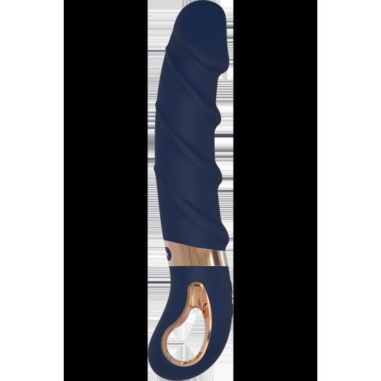 Belenos é feito de silicone azul escuro com detalhes dourados. O vibrador clássico tem uma alça em forma de anel com revestimento de metal que facilita o manuseio e parece luxuoso. Feito de Silicone Líquido, este vibrado