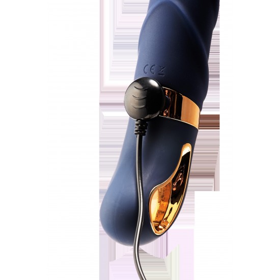 Belenos é feito de silicone azul escuro com detalhes dourados. O vibrador clássico tem uma alça em forma de anel com revestimento de metal que facilita o manuseio e parece luxuoso. Feito de Silicone Líquido, este vibrado