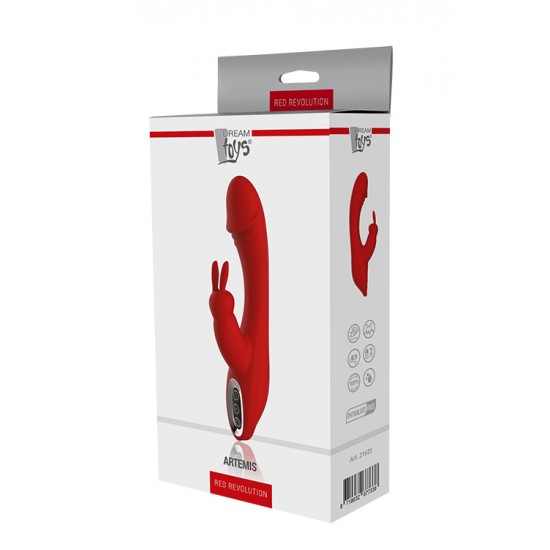 Vibrador Rabbit com estimulador clitoris RED REVOLUTION ARTEMIS Vibrador de coelho. 2 Motores potentes, na parte superior em forma de cabeça do pênis e no estimulador do clitóris. 7 + 3 padrões de vibração. Eixo flexível. Estimulação do ponto G. Estimulador clitoris em forma de coelh