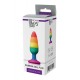 Plug anal  colorido Love Anal feito de silicone líquido, Macio e livre de ftalatos, com cores do arco-íris Pride e uma base de ventosa que adere firmemente a qualquer superfície plana e lisa. Plug anal feito de sil