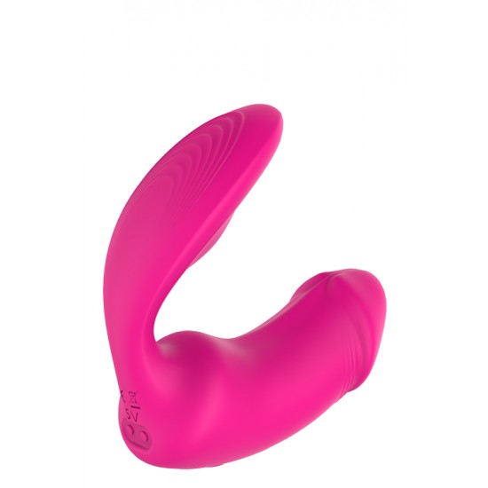 Estimulador remoto Duo Pleaser VIBES OF LOVE Com formato de pênis para desfrutar na vagina e um estimulador de clitóris acoplado com as curvas certas para tocar o clitóris e transferir as vibrações. Os 9 padrões de vibração diferentes estão espalhados por todo o br