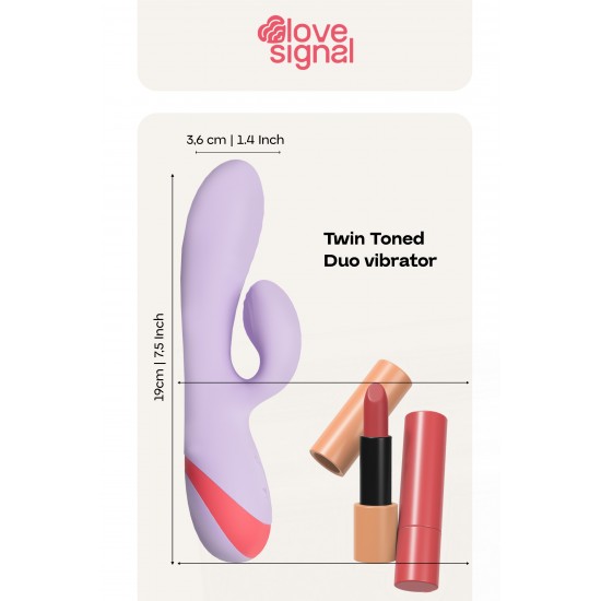 O Twin Toned Duo da coleção Love Signal da Dreamtoys é um vibrador tipo coelho de dupla ação, projetado para estimulação interna e externa simultânea. Equipado com dois motores potentes, oferece intensidade personalizáve