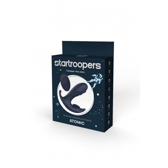 STAR TROOPER ATOMIC PROSTATE MASSAGER WITH REMOTE Nova linha de vibradores anais STARTROOPERS da Dream Toys convida a explorar o desconhecido. Para além da fronteira final vais encontrar ATOMIC, vibrador de estímulo triplo para próstata, anus e períneo, feito em silicon