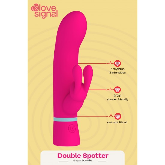 O Double Spotter é um vibrador de dupla estimulação para o ponto G, projetado para proporcionar prazer simultâneo em múltiplas zonas erógenas. Seu braço interno curvado estimula o ponto G, enquanto o estimulador externo
