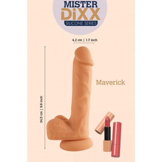 Maverick é um dildo de silicone ultrarrealista de 24 cm (aproximadamente 9,6 polegadas) projetado para clientes que buscam desempenho realista e materiais de alta qualidade. Fabricado em silicone macio e seguro para o co