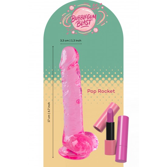 O Pop Rocket da coleção Bubblegum Blast é uma adição colorida e divertida a qualquer sortimento de produtos adultos. Medindo 17 cm, este dildo semitransparente é feito de TPE macio com um tom rosa vibrante que se destaca
