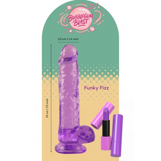 O Funky Fizz da coleção Bubblegum Blast é uma adição colorida e divertida a qualquer sortimento de produtos adultos. Medindo 19 cm, este dildo semitransparente é feito de TPE macio com um tom roxo vibrante que se destaca