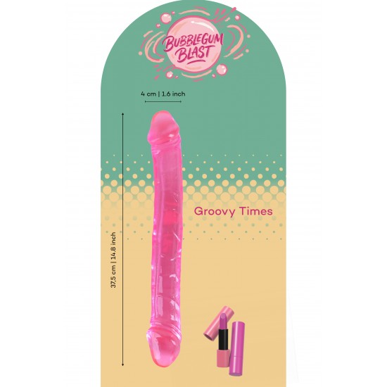 O Groovy Times da coleção Bubblegum Blast é uma adição colorida e divertida para qualquer sortimento de produtos adultos. Medindo 37 cm, este dildo duplo semitransparente é feito de TPE macio com um tom rosa vibrante que