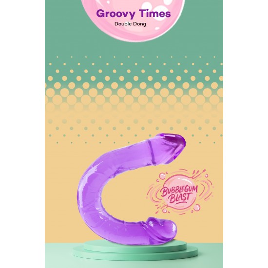 O Groovy Times da coleção Bubblegum Blast é uma adição colorida e divertida para qualquer sortimento de produtos adultos. Medindo 37 cm, este dildo duplo semitransparente é feito de TPE macio com um tom roxo vibrante que