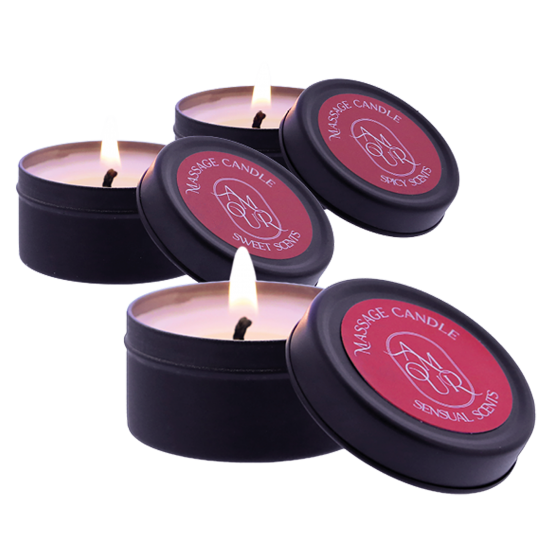 AMOUR Velas de Massagem 3 Aromas Conjunto de 3 velas de massagem com fragrâncias doces, picantes e sensuais. Queime uma vela para derreter a cera e use-a como óleo de massagem no seu parceiro para momentos românticos. Descubra as Velas de Massagem