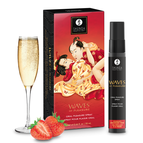 Spray para prazer oral Waves of Pleasure Espumante de Morango 20 ml. Proporcione ao seu parceiro uma experiência inesquecível de sexo oral. Com algumas borrifadas deliciosas, transforme sua boca em uma fonte convidativa