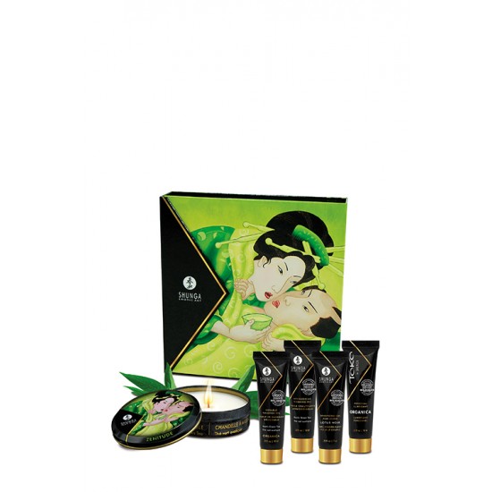 Kit Afrodisíaco Geishas Secret Orgânico Uma colecção de miniaturas perfeita para as escapadelas com a sua cara metade.Descubra os segredos mais quentes para apimentar os seus momentos íntimos com este delicioso kit orgânico. O kit contém:- Óleo de massagem Kis