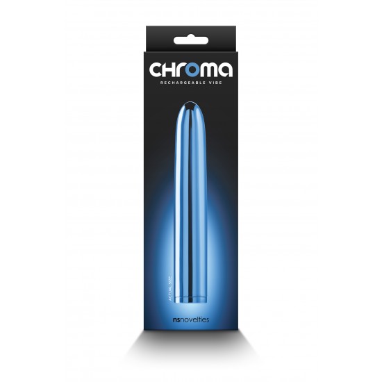 VIBRADOR CHROMA BLUE Construído em plástico ABS premium, o clássico vibrador de 7” da Chroma é reimaginado como uma maravilha recarregável. Elegante e poderoso, a intensidade do Chroma é facilmente controlada e possui várias velocidades