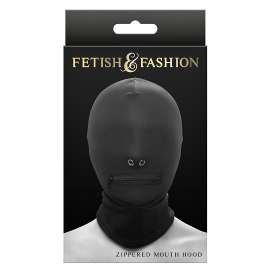 Assuma o controle do seu amante submisso com o Capuz com Zíper para Boca da Fetish & Fashion. Feito de nylon macio e confortável e metal sem níquel, este capuz provocante cobre os olhos e oferece uma abertura para a