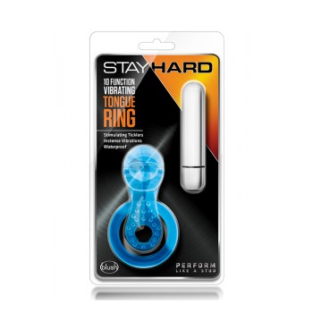 Anel p/ Pénis c/ Vibração Tongue Stay Hard Azul