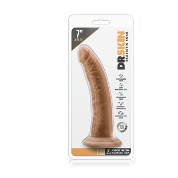 Dildo Realista Curvo c/ Base Succção Dr. Skin Latino 18cm Castanho