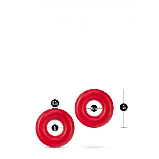 Conjunto 2 Anéis p/ Pénis Stay Hard Donut Oversized Vermelho Os anéis para pénis Stay Hard Donut Oversized podem ser utilizados no pénis e/ou testículos e são feitos a partir do seu material favorito, super flexível e seguro para o corpo, TPE. 20% mais grossos que os clássicos ané