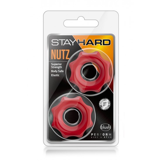 Conjunto 2 Anéis Pénis Nutz Stay Hard Vermelho Tenha uma performance de um garanhão! Conjunto de 2 anéis para o pénis, sem vibração, em material super elástico, durável e de alta qualidade. Estenda o tempo dos seus momentos íntimos e escreva o seu final feliz com est