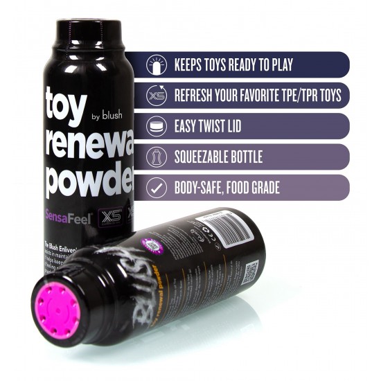 Um pó para refrescar seus brinquedos e masturbadores de TPE/TPR favoritos, mantendo sua textura natural. Gire a tampa e aperte o frasco para facilitar a aplicação. Refresca as propriedades de autolubrificação em brinqued