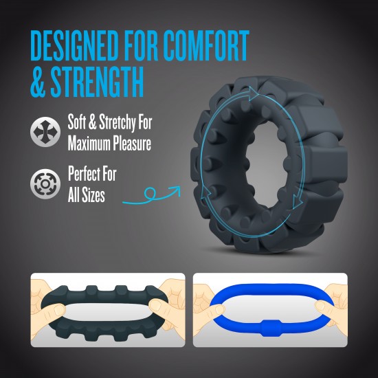 Maximize e intensifique o prazer com o Performance® Plus Engage! Este conjunto de 2 anéis penianos aumenta o conforto, o controle e a sensação, e inclui um anel liso e um texturizado. Use o anel liso para suporte clássic