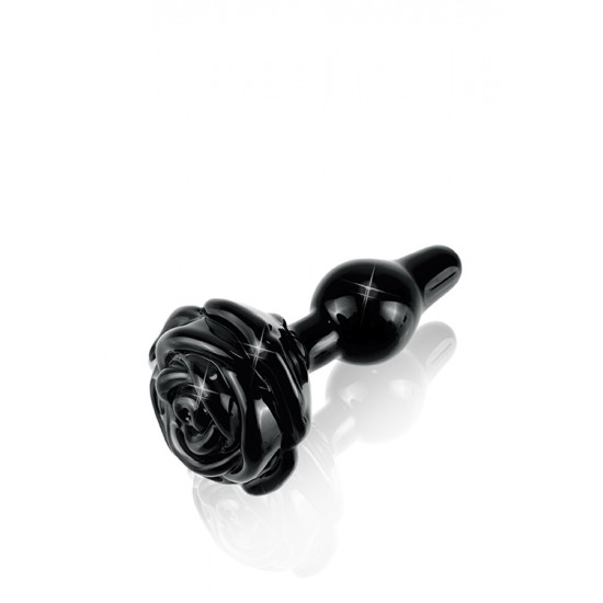 Plug Anal Vidro Icicles No77 6cm Preto Plug anal de vidro, elegante e feito à mão.Único, artesanal e super suave, possui uma cabeça cónica e um corpo esbelto bolboso. Com a base em forma de uma linda rosa.Coloque o estimulador sobre vapor, água morna ou fria