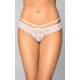 Tanga rendada aberta na virilha e com cintura dupla.