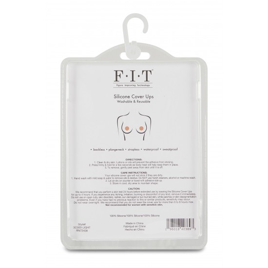 Protetores de mamilos de silicone adesivo FIT (Tecnologia de Melhoria da Figura), tamanho único, laváveis e reutilizáveis. Aplicável para:  Sem encostoDecote profundoSem alçasÀ prova de suor Instruções: Pele li