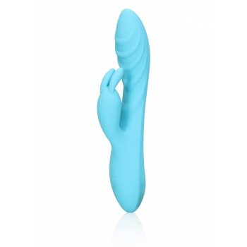  Ribbed Ultra Soft Silicone Rabbit Vibrator - Glacial Blue
