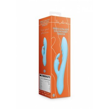  Ribbed Ultra Soft Silicone Rabbit Vibrator - Glacial Blue
