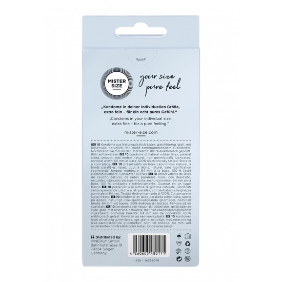 Preservativos Mister Size 64 mm 10uni Com o MISTER SIZE 64 você tem o preservativo que lhe dá uma sensação de bem-estar total. Beliscões,beliscar e a sensação de que sua masculinidade está sendo sufocada agora são história! A partir deagora começa o puro pra