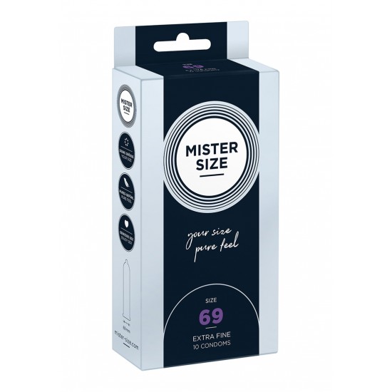 Preservativos Mister Size 69 mm 10 pack Além da responsabilidade e cuidado durante o sexo, os homens com um pênis pesado naturalmente tambémpreciso do preservativo certo; o que pode ser difícil de encontrar - até agora. Felizmente, MR Size 69 é como um terno f