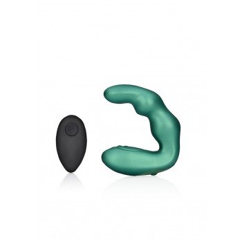 Estimulador de próstata vibratório curvado com controle remoto Verde