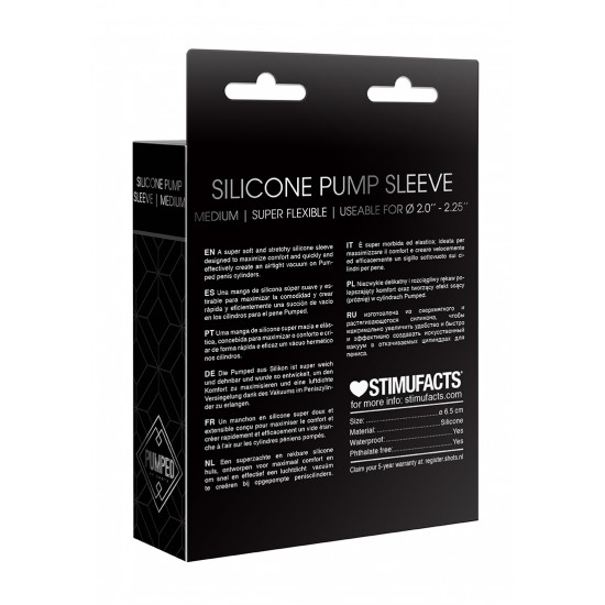 Uma manga de silicone super macia e elástica projetada para maximizar o conforto e criar de forma rápida e eficaz um vácuo hermético nos cilindros de pênis bombeados Peso do produto 20 gramas Diâmetro do produto 6,5 cm D