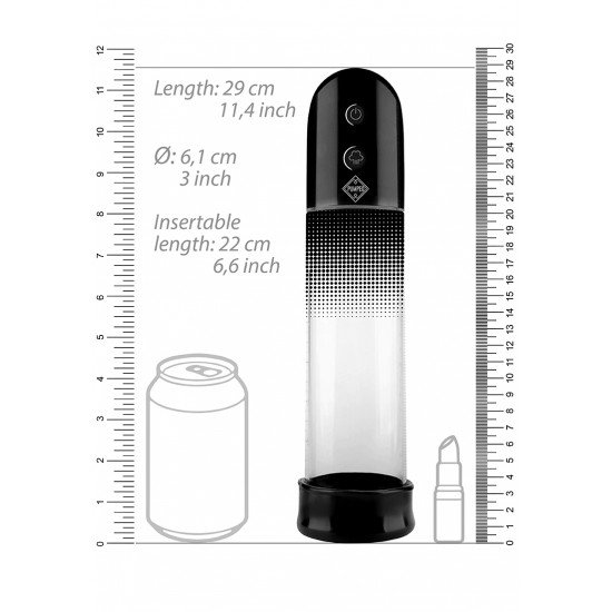Bomba penis Automatica Luv Pump - Preto Com um comprimento total do cilindro de 20 cm e um diâmetro interno de 6 cm, esta bomba de alta qualidade oferece amplas possibilidades de crescimento em ambas as direções! A manga de inserção é feita de silicone liso. S