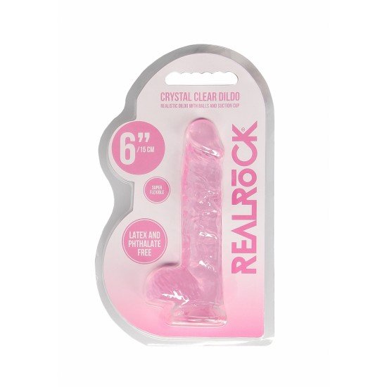 Dildo realistico com testiculos 15cm Rosa - RealRock Este modelo REALROCK CRYSTAL CLEAR foi projetado com bolas realistas para uma experiência realística aprimorada. Todos vêm com uma ventosa resistente para que você possa colá-los em praticamente qualquer superfície