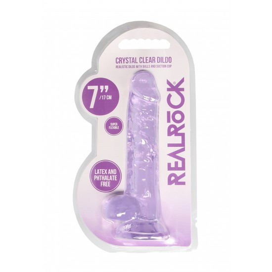 Dildo realistico com testiculos 18cm Lilas - RealRock Este modelo REALROCK CRYSTAL CLEAR foi projetado com bolas realistas para uma experiência realística aprimorada. Todos vêm com uma ventosa resistente para que você possa colá-los em praticamente qualquer superfície