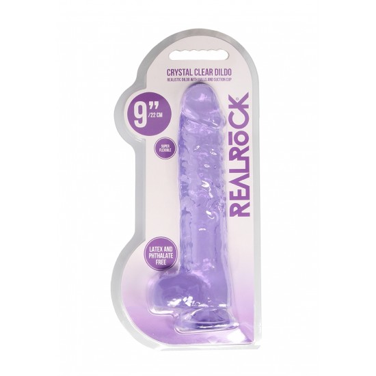 Dildo realistico com testiculos 23cm Lilas - RealRock Este modelo REALROCK CRYSTAL CLEAR foi projetado com bolas realistas para uma experiência realística aprimorada. Todos vêm com uma ventosa resistente para que você possa colá-los em praticamente qualquer superfície