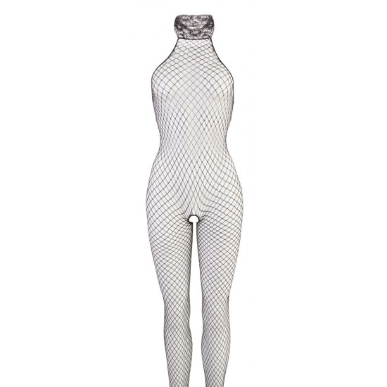 Exciting black fishnet suit with lace collar and open crotch for spontaneous sex action. Smooth and slim-fitting top quality. 88% polyamide, 12% elastane.