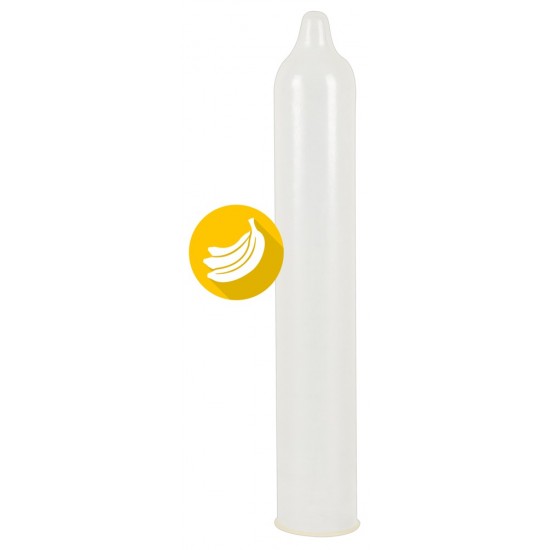 Limited Summer Edition: yellow banana flavoured condoms. The condoms are covered in lubricant and teat-ended. Nominal width 52 mm. 3 condoms.