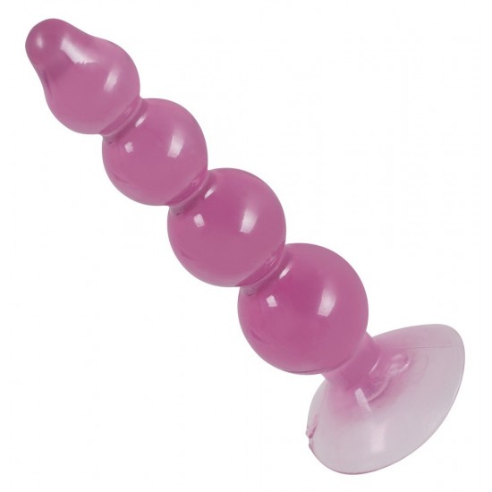 Transparent purple coloured anal bead strand with four droplet shaped beads increase in size from the tip to the base. With suction cup. Length approx. 13 cm, Ø 1.2-2.9 cm. Material: TPR, phthalate-free according to EU R