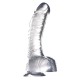 Transparent curved dildo in a penis shape with testicles and suction cup. 20 cm, Ø 3.5-3.9 cm. Material: PVC, phthalate-free according to EU Regulation REACH.