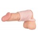 Realistic-looking, skin-coloured penis sleeve with an integrated testicle ring. 6.5 cm long, inner Ø of sleeve 2.5 cm, testicle ring Ø 3 cm (both are very flexible). Skin-coloured. Material: TPE, phthalate-free according