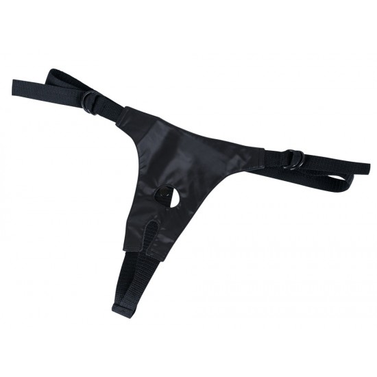 Black open-crotch briefs (S-L) with three soft black dildos. Material: TPR, PVC, polyamide. Natural dildo: 16 cm, Ø 3.5 cm. Anal dildo: 15 cm, Ø 1.5-2.5 cm. G-point dildo: 15 cm, Ø 3.5 cm. Comes with a lubricant sample.