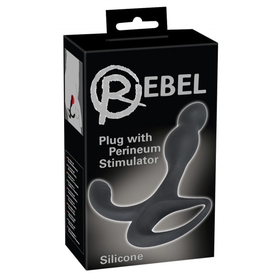 P-spot dildo with a stimulation arm for the perineum. With a retraction ring. The dildo has a flexible shaft and the stimulation arm has a wavy part on the tip. Black. Complete length 15.5 cm, insertion depth 11 cm, Ø 1.