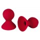 Nipple suckers with pump ball featuring multi-ply pattern. Red. 7 cm long, pumpball Ø 4 cm, contact area Ø 5.5 cm. Material: Silicone with PU coating, phthalate-free according to EU regulation REACH.