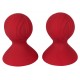 Nipple suckers with pump ball featuring multi-ply pattern. Red. 7 cm long, pumpball Ø 4 cm, contact area Ø 5.5 cm. Material: Silicone with PU coating, phthalate-free according to EU regulation REACH.