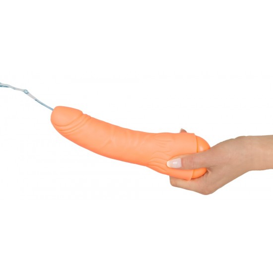 Skin-toned penis dildo with a 80 ml liquid capacity to take up any liquid and squirt it out when desired. Massively veined with a flexible body of 21 cm full size. 3.5-4 cm diameter. Material: PVC, free of phthalates acc
