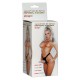 Ouvert-Slip of synthetic leater with adjustable nylon straps. Including deployable dildo of soft, skin-coloured slippy material (18.5cm long, Ø 4 cm). Free of phthalates according to EU regulation REACH.
