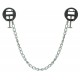 Two black, round nipple screw clamps attached to a 33 cm light metal chain. Clamp pressure individually adjustable with screw.